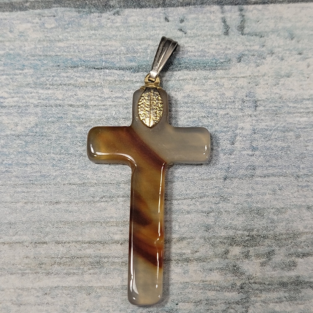 Brown and Cream Cross Pendant